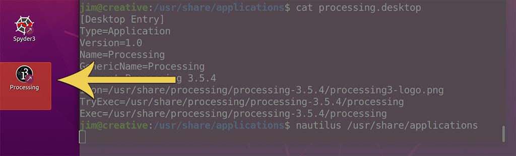The processing.desktop file icon after conversion into a desktop app launcher