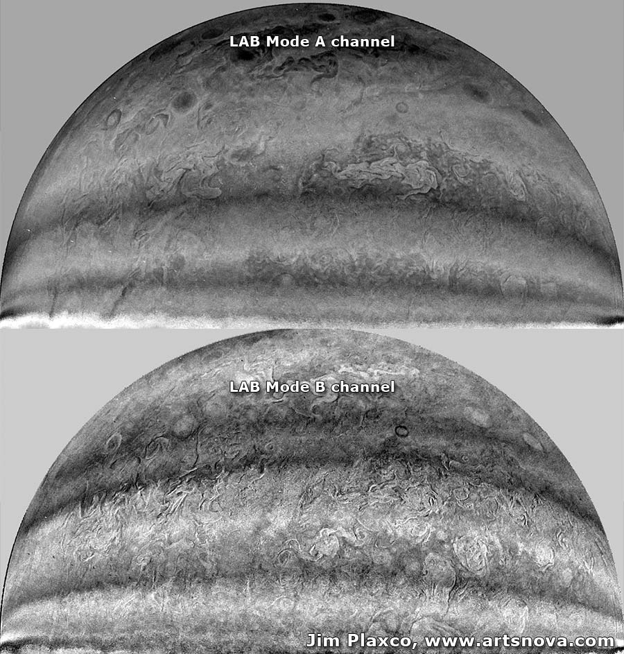 NASA Juno JunoCam LAB Mode Color Channels A and B Stretched
