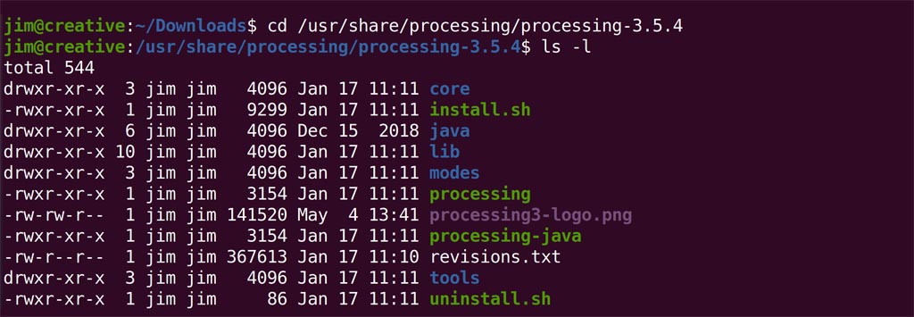 The contents of the processing-3.5.4 directory